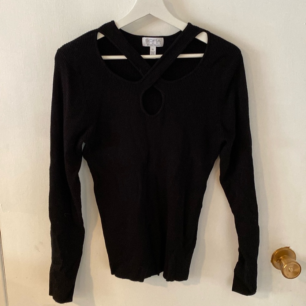Sofia vergara cross front knit sweater